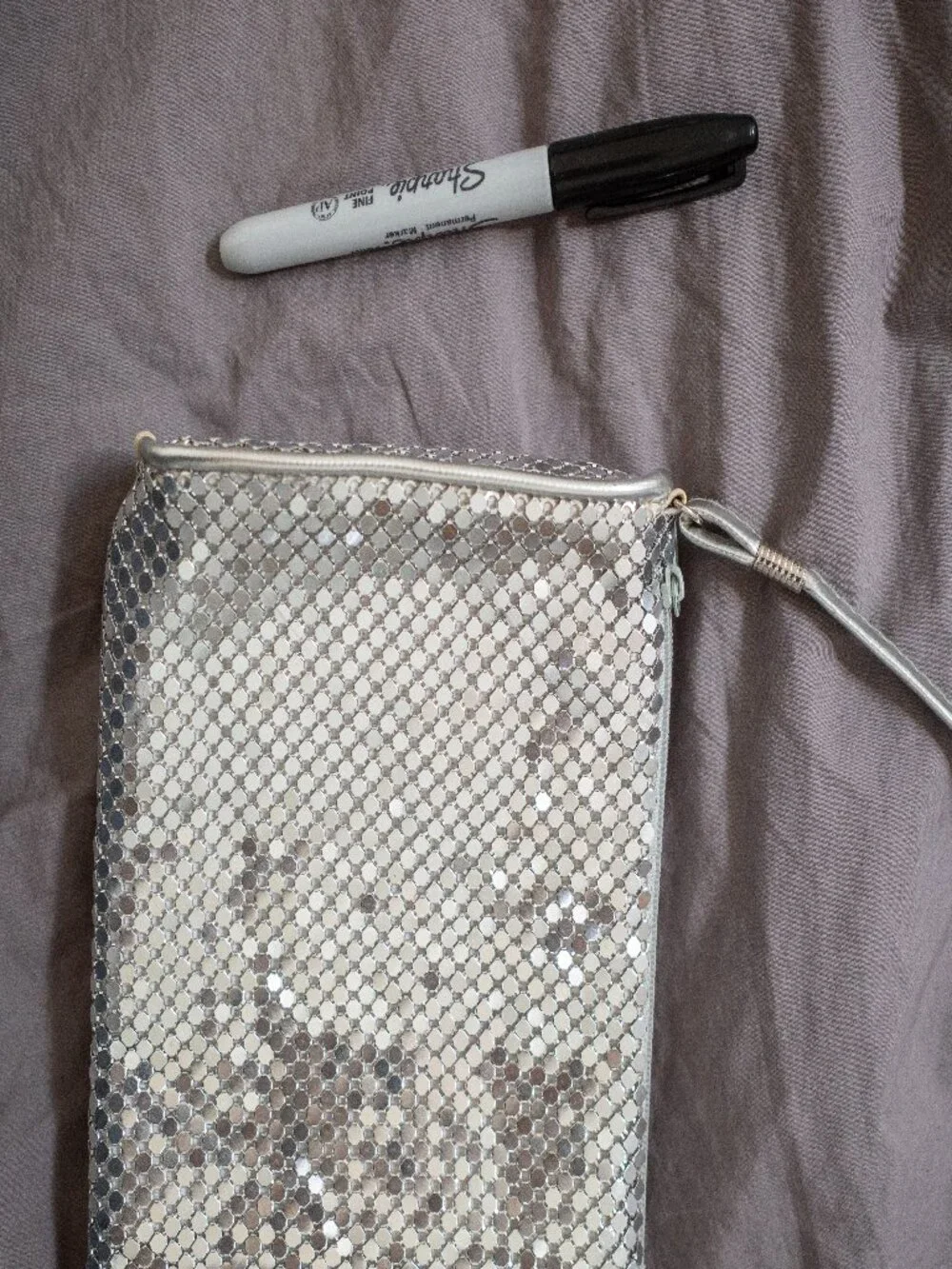 Metallic Silver Sequined Purse